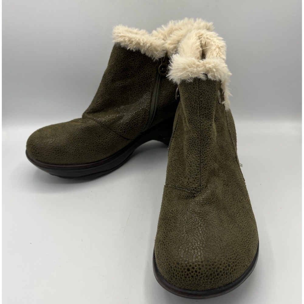 Jbu Jambu Ankle Boots Vegan Mesa Womens 9.5 Green Shootie Bootie Faux Fur Chunky